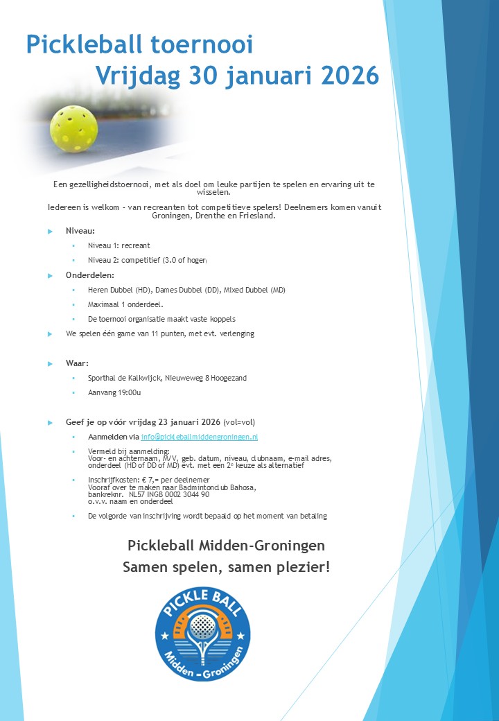 Pickleball toernooi Noord Nederland poster