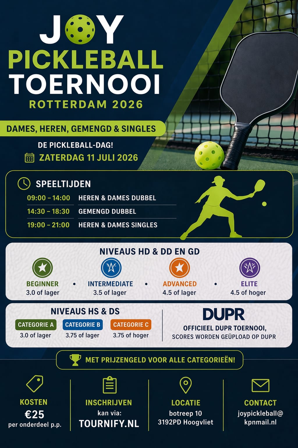 JOY Pickleball Toernooi Rotterdam poster